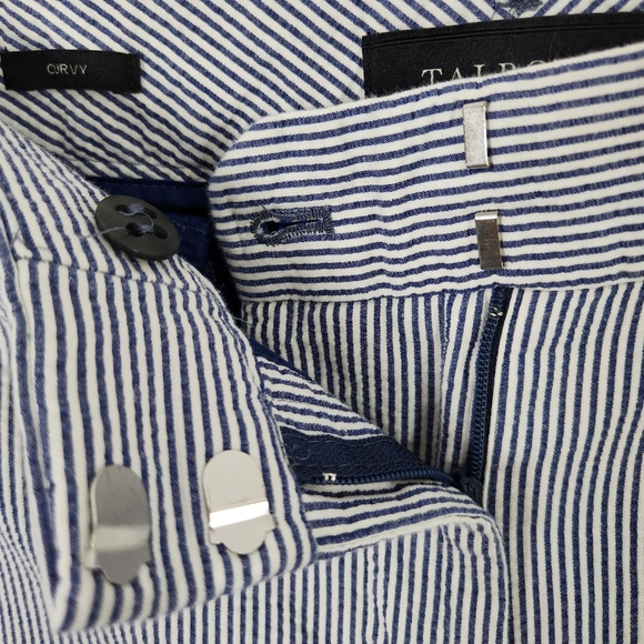 Talbots Cotton Curvy Seersucker  Ankle Blue Striped Pockets Pant Size 12 - Picture 4 of 9